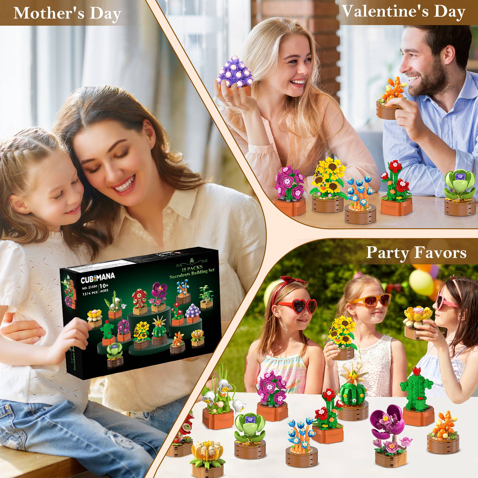 CUBIMANA 15 Pack Flowers Plants Mini Building Sets - 1314PCS 3.6MM